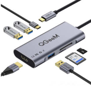 USB C Hub HDMI Adapter,QGeeM 7 in 1 Type C Hub to HDMI 4k,3 USB 3.0 Ports,100W Power Delivery
